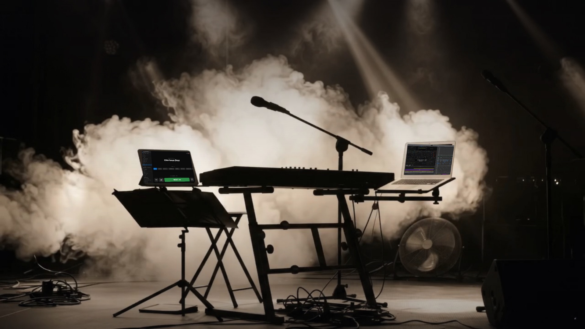 A stage rig with the MIDI Assistant Remote on the iPad and MainStage on the Mac